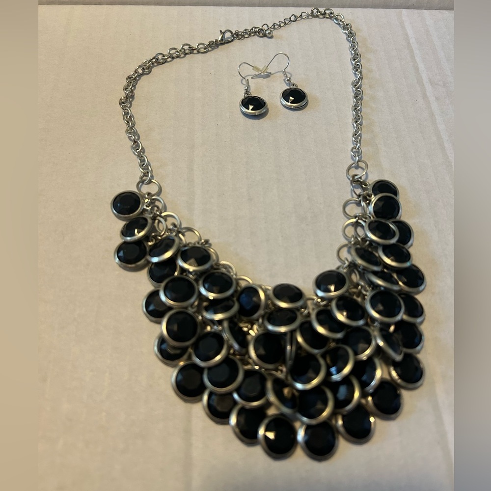 Black statement necklace and earring